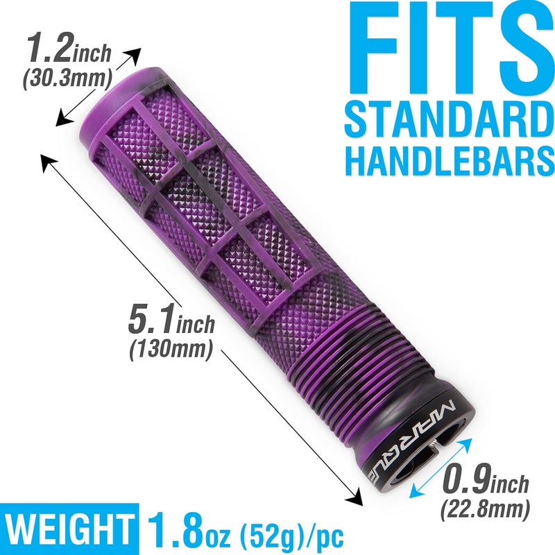 MARQUE Race Mountain Bike Handlebar Grips â€“ Single Lock-On Ring Collar MTB and BMX Bicycle Handle Bar with Non-Slip Grip, Knurly Gritty Pattern and Half Waffle Pattern (Purple Storm) - Image 4